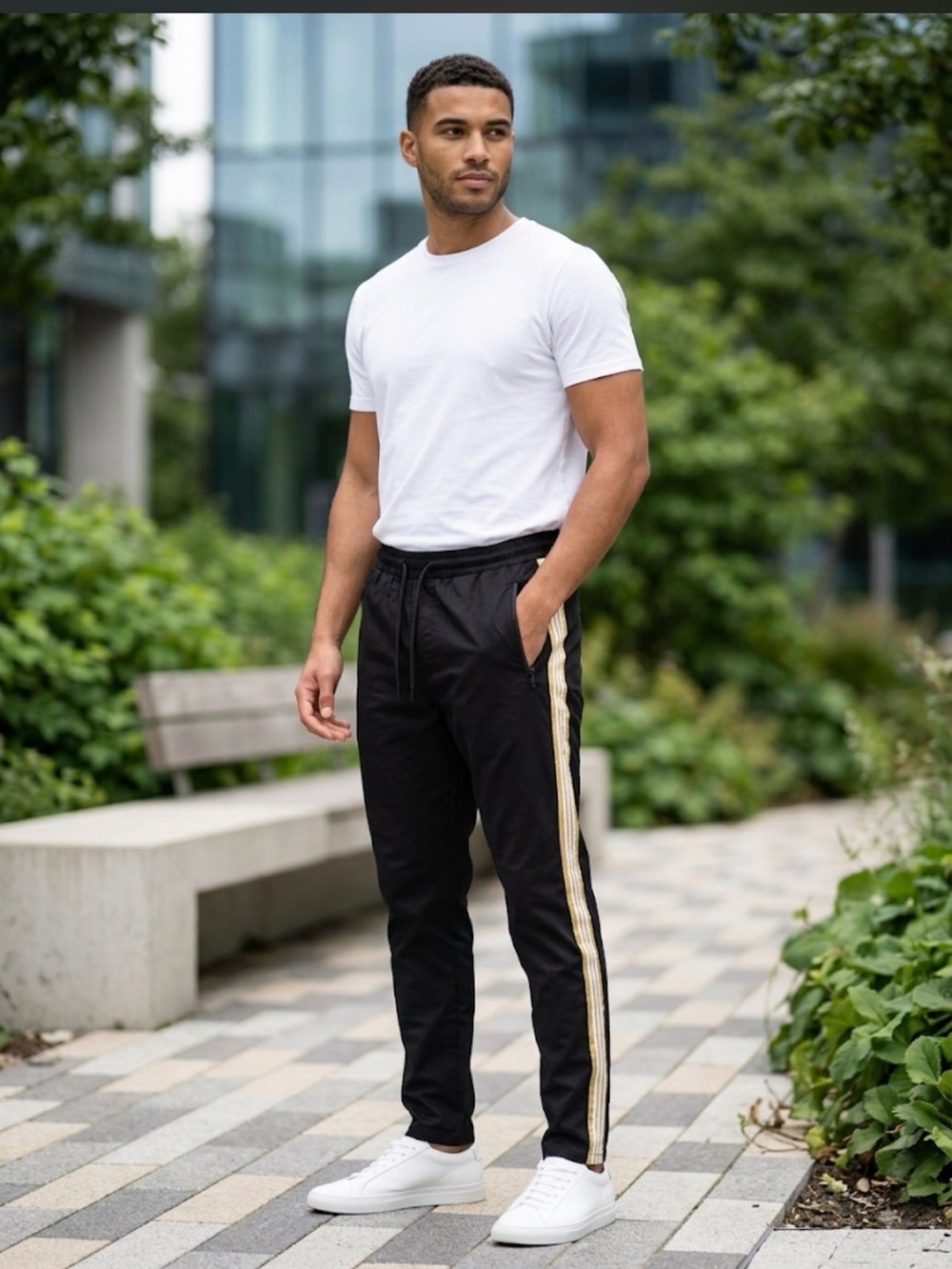 Zara Black Joggers with Gold Side Stripes